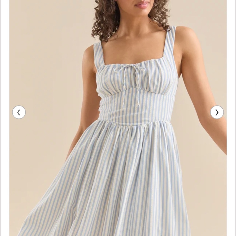 Blue and White Square Neck Midi Sundress